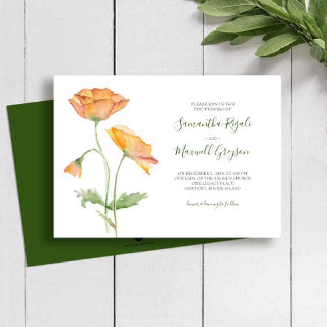 Blommigt Bröllopsinbjudan för vattenfärg Inbjudningar (Zazzle wedding invitations floral watercolor art in shades of orange by Victoria Grigaliunas)
