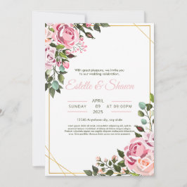 Blommigt bröllopsinbjudan, Romantic Rosa Bröllop Inbjudningar