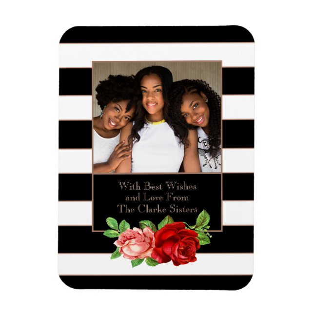 Blommigt Bronze Black & White Rand - Anpassningsba Magnet (Vertikal)