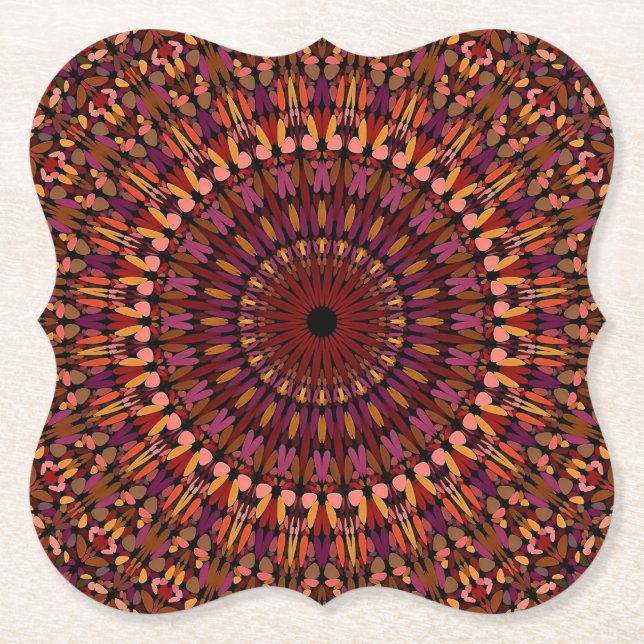 Blommigt Brown Mandala Design-48566 Underlägg Papper (Framsida)