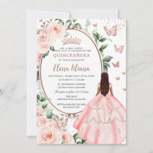 Blommigt Brown Princess Ro Guld Quinceañera Inbjudningar