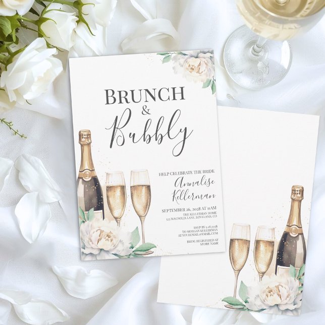 Blommigt Brunch och Möhippa för bubblor Inbjudningar (Brunch And Bubbly Floral Bridal Shower Invitation)