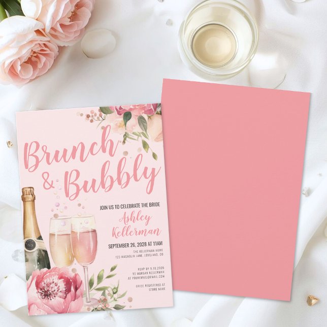Blommigt Brunch och Möhippa för bubblor Inbjudningar (Brunch And Bubbly Floral Bridal Shower Invitation)