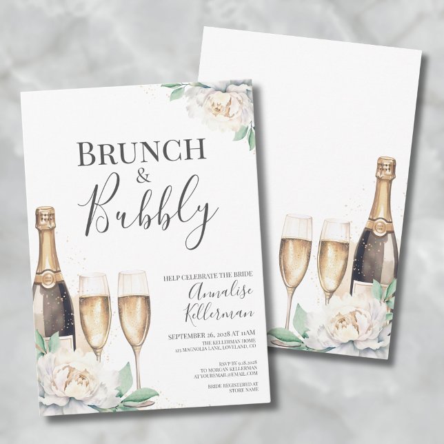 Blommigt Brunch och Möhippa för bubblor Inbjudningar (Brunch And Bubbly Floral Bridal Shower Invitation)