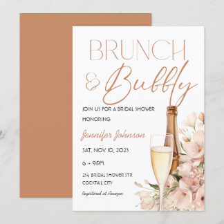 Blommigt Brunch och Möhippan BubLY Champagne Inbjudningar