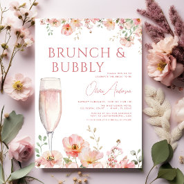 Blommigt Brunch och Möhippan BubLY Champagne Inbjudningar