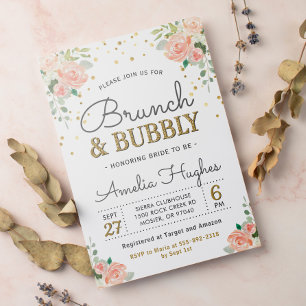 Blommigt Brunch och Möhippan Bubly Peony Guld Inbjudningar