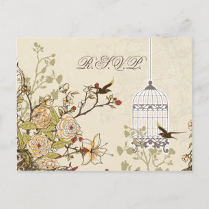 blommigt brunfågelburk, love birds OSA Inbjudan Vykort