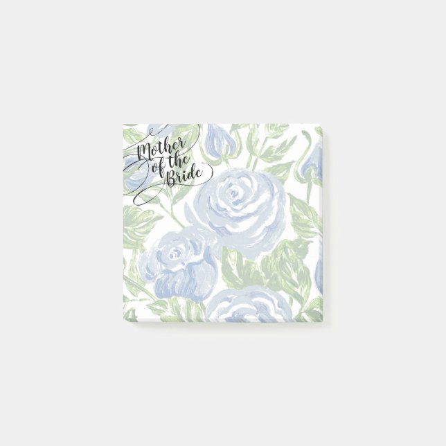 Blommigt Budens mamma Modern Script Blue Ro Post-it Block (Framsida)