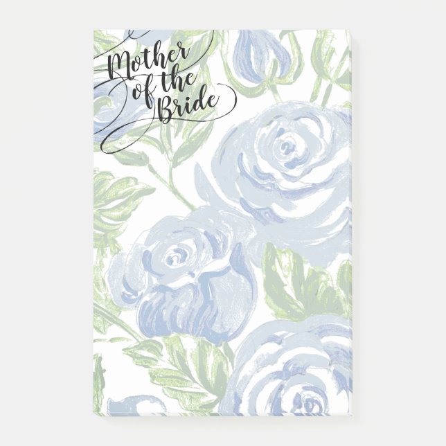 Blommigt Budens mamma Modern Script Blue Ro Post-it Block (Framsida)