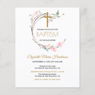 Blommigt/BUDGET/Girl Baptism-inbjudan. Flyer