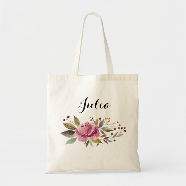 Blommigt Budget Tote Bag Personlig Bridesmaid Tygkasse (Framsidan)