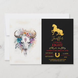 Blommigt Bull Skull Watercolor Art Inbjudningar