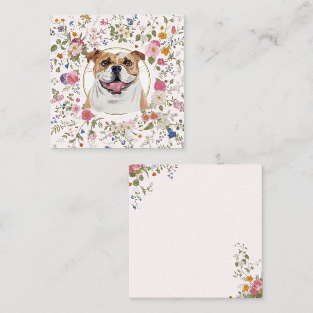 Blommigt Bulldog Hund Mamma Notecard Anteckningskort (Fram/baksida)