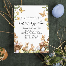 Blommigt Bunnies and Eggs Påskägg Hunt Inbjudningar