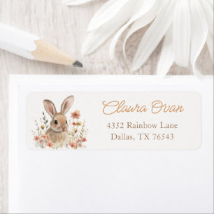Blommigt Bunny Baby Shower-adressetikett Returadress Etikett
