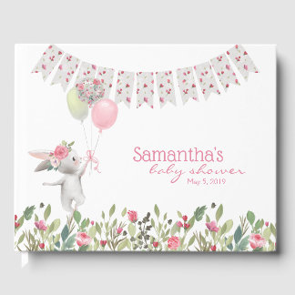 Blommigt Bunny Baby Shower Guest Bok