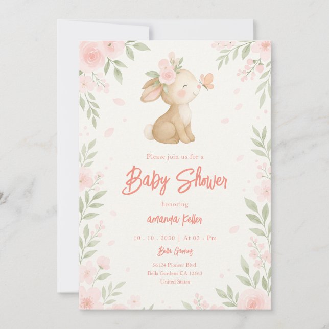 Blommigt Bunny Baby Shower Inbjudningar (Framsida)