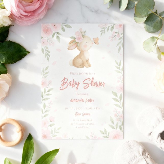 Blommigt Bunny Baby Shower Inbjudningar (Skapare uppladdad)