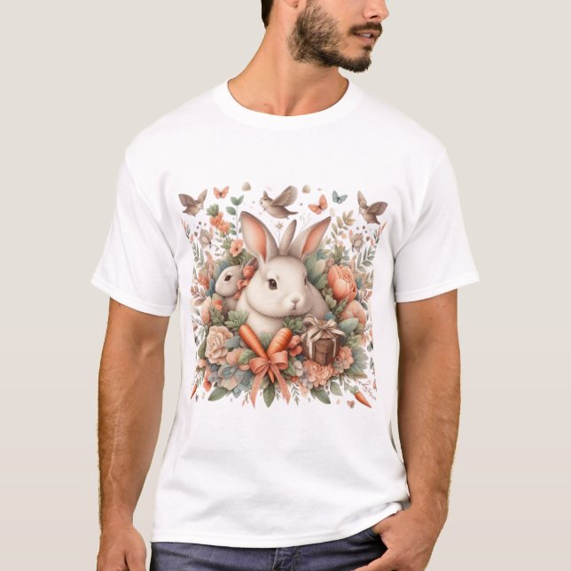 "Blommigt Bunny Bliss - Cute Rabbit Garden T-Shirt (Framsida)
