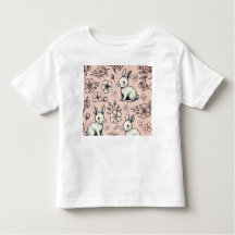 Blommigt Bunny Doodle T-Shirt | Cute & Mysiga Vår 