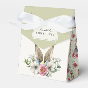 Blommigt Bunny Ear Baby Shower Grönt Favoritbox Presentaskar