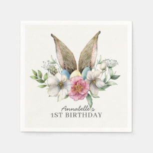 Blommigt Bunny Ear Birthday Pappersservett