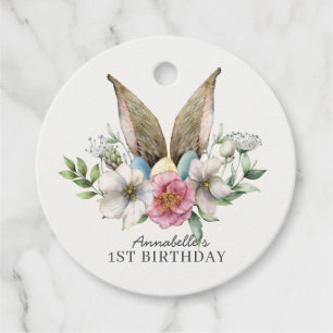 Blommigt Bunny Ear Birthday Tack Gåvor Etiketter