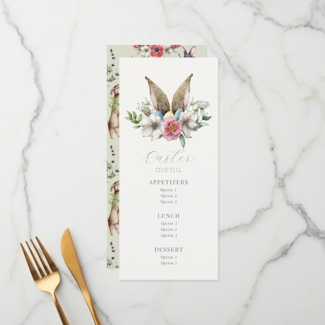 Blommigt Bunny Ear Påsk Brunch Meny (Fram/Back In Situ)