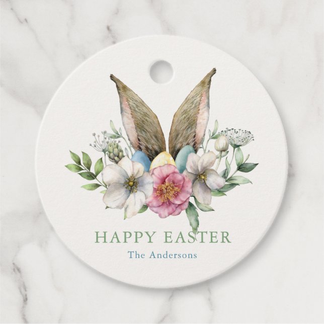 Blommigt Bunny Ear Påsk Gåvor Etiketter (Framsida)