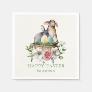 Blommigt Bunny Eggs Glad påsk Pappersservett