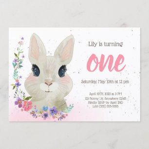 Blommigt Bunny Födelsedagsfest inbjudan PÅSK