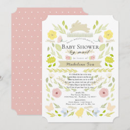 Blommigt Bunny Foliage Rosa Baby Shower by Mail Inbjudningar