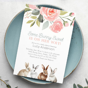 Blommigt Bunny Girl Baby Shower Inbjudningar