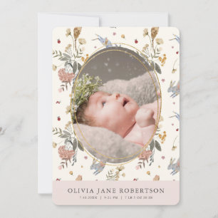 Blommigt Bunny Girl Photo Birth Notice Inbjudningar