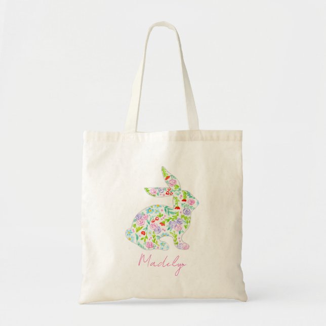 Blommigt Bunny GLAD PÅSK Vår Colorful Roligt Tygkasse (Framsidan)
