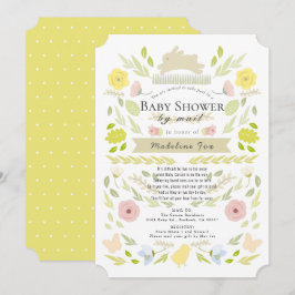 Blommigt Bunny Gult Girl Baby Shower by Mail Inbjudningar