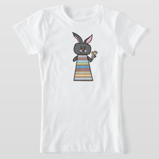 Blommigt Bunny Illustration T-Shirt for Girls