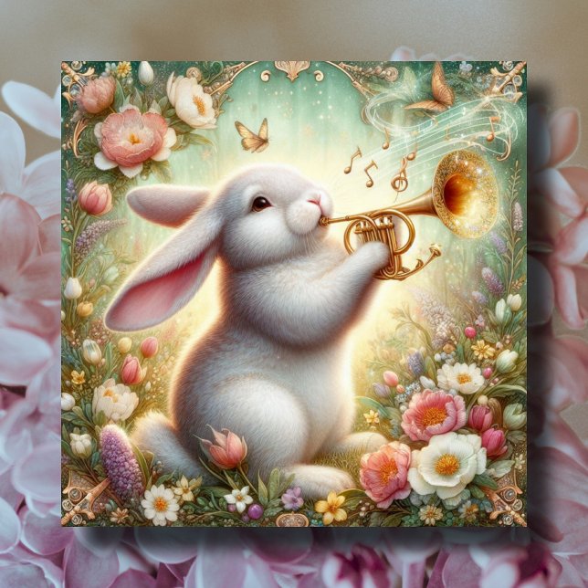 Blommigt Bunny Musik noter Art nouveau Påsk Julkort (Skapare uppladdad)