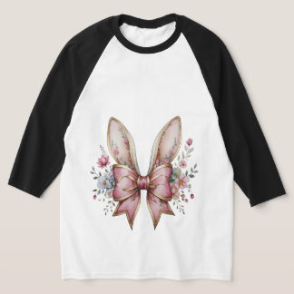 Blommigt Bunny Öron med Rosa Bow - Elegant Chinois T Shirt