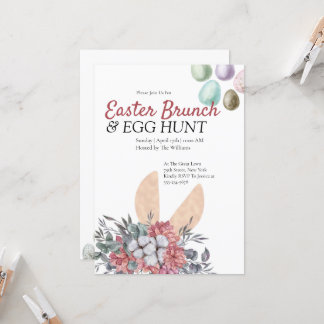 Blommigt Bunny Påsk Brunch Egg Hunt-inbjudan Inbjudningar