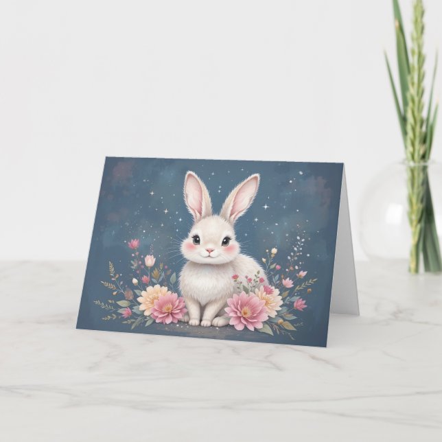 Blommigt Bunny Påsk Helgkort (Framsida)
