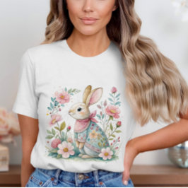 Blommigt Bunny Pastel Färg T-Shirt