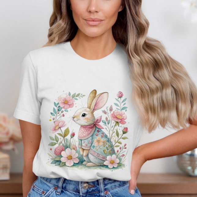 Blommigt Bunny Pastel Färg T-Shirt (Skapare uppladdad)