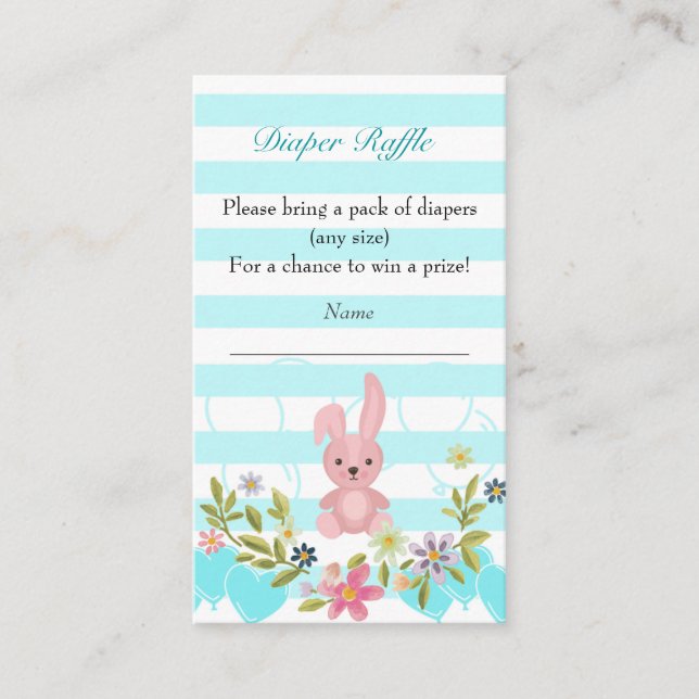 Blommigt Bunny Pojke Shower Diaper Raffle Tilläggskort (Framsida)