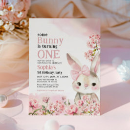 Blommigt Bunny Rabbit 1:a födelsedagsinbjudan Inbjudningar