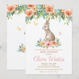 Blommigt Bunny Rabbit Baby Shower Woodland Flicka Inbjudningar