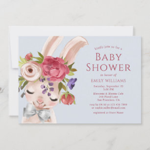 Blommigt Bunny Rabbit Watercolor Cute Baby Shower Inbjudningar