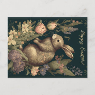 Blommigt Bunny Skutt: Antique Påsk Hälsning, Hoppy Vykort