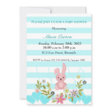 Blommigt Bunny vit och blå teal rand babydusch